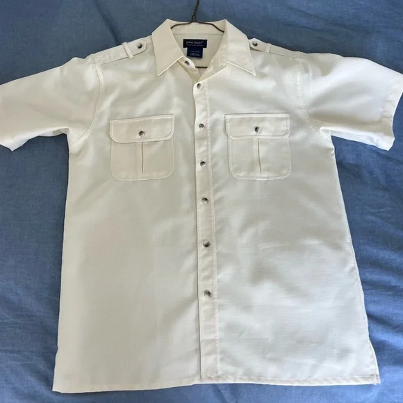 John Blair Men's Cream/ white Button Down Shirt - Picture 3 of 6
